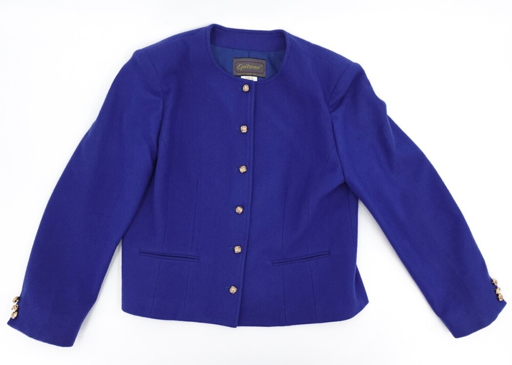 Vintage Epitome Blazer 14 Purple Button Long Sleeve Wool Short Dress Workwear